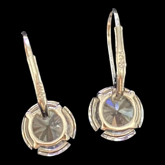 Earrings Dangle Cubic Zirconia CZ Sterling Silver 925 Women - Picture 2 of 5